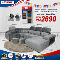 Lavo Fabric U-shape Sofa with 2 stools + Storage box 6060